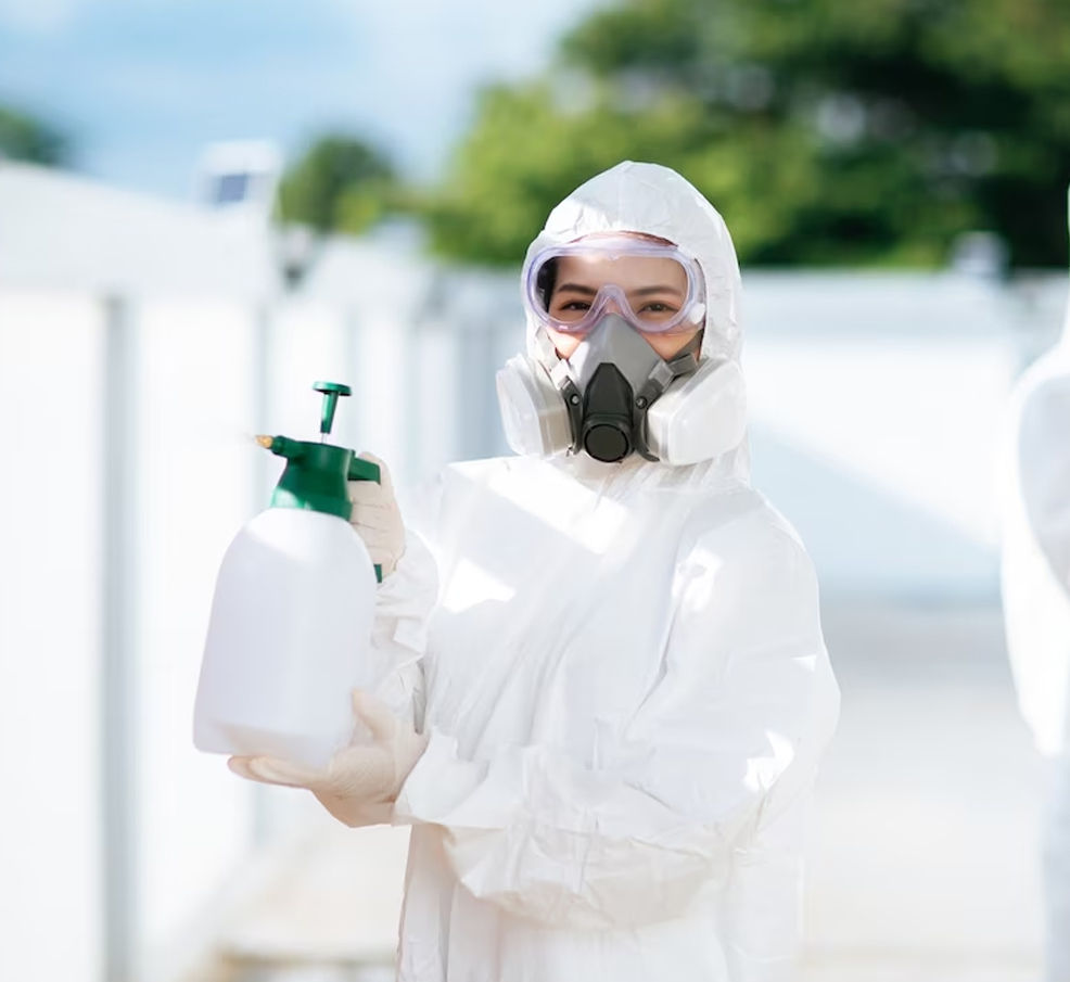 Technician in protective equipment
